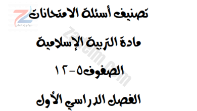 تصنيف اسئلة الامتحانات لمادة التربية الاسلامية للصفوف 5-12 لمنهج سلطنة عمان