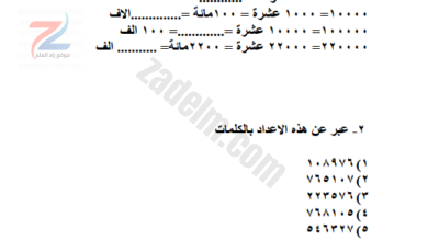 تدريبات على الاعداد لمادة الرياضيات للصف السادس الفصل الدراسي الثاني منهج سلطنة عمان
