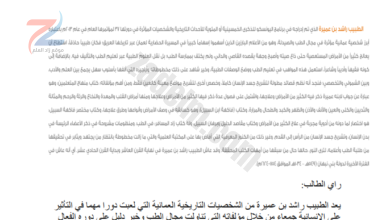 تقرير عن شخصية راشد بن عميرة لمادة هذا وطني للصف الثاني عشر الفصل الدراسي الثاني