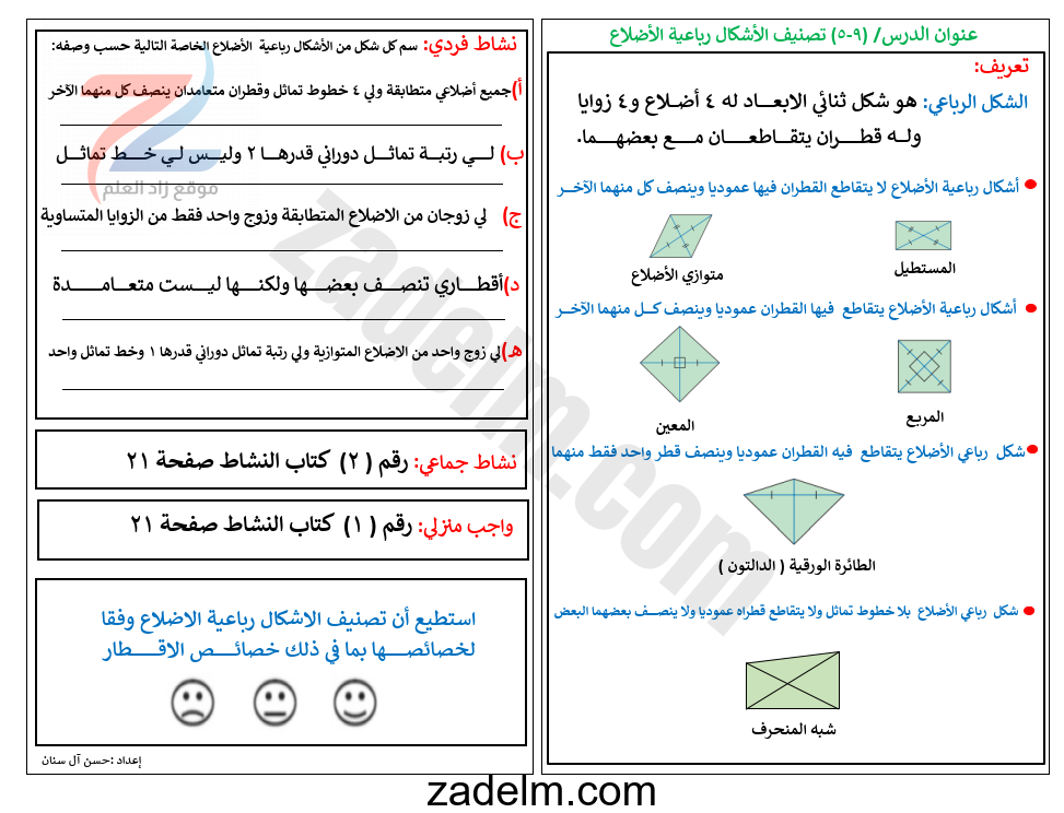 الاشكال الرباعيه