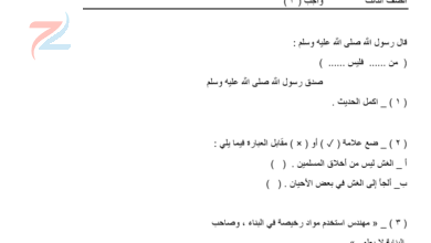 واجب منزلي 3 لمادة التربية الاسلامية للصف الثالث لمنهج سلطنة عمان