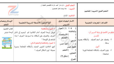 سجل تحضير جميع الدروس لمادة اللغة العربية للصف الاول الفصل الدراسي الثاني