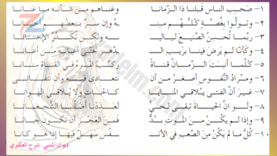 شرح مختصر لدرس قصيدة لوحة الزمن للمتنبي لمادة اللغة العربية للصف التاسع