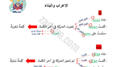 ملخص الاعراب والبناء لمادة اللغة العربية للصف الخامس