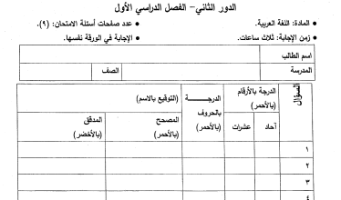 مذكرة كاملة لاختبارات مادة اللغة العربية النهائية للصف العاشر الفصل الدراسي الاول مع الاجابات