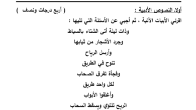 الاختبار القصير الثاني لمادة اللغة العربية للصف التاسع الفصل الدراسي الثاني ملف وورد قابل للتعديل