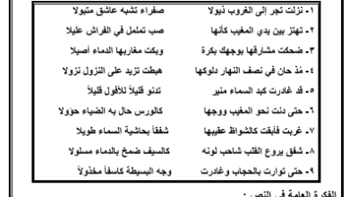 مراجعة وملخصات النصوص الادبية لمادة اللغة العربية للصف التاسع الفصل الدراسي الثاني