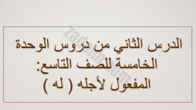 ملف بوربوينت لشرح درس المفعول لاجله لمادة اللغة العربية للصف التاسع الفصل الدراسي الاول