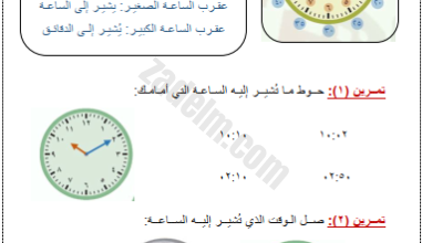 نشاط عن درس قراءة الوقت لمادة الرياضيات للصف الخامس الفصل الدراسي الاول