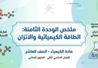 ملخص الوحدة الثامنة: الطاقة الكيميائية والاتزان لمادة الكيمياء للصف العاشر الفصل الدراسي الثاني المنهج العماني