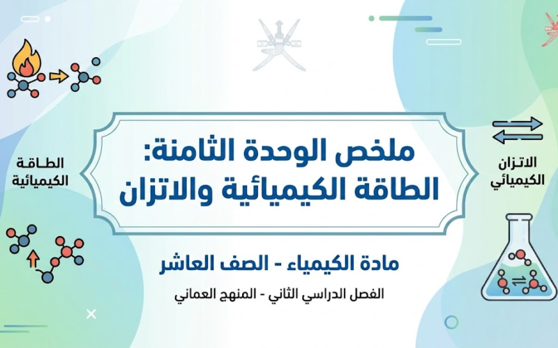 ملخص الوحدة الثامنة: الطاقة الكيميائية والاتزان لمادة الكيمياء للصف العاشر الفصل الدراسي الثاني المنهج العماني