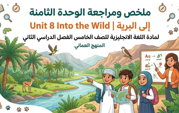 ملخص ومراجعة الوحدة الثامنة Unit 8 Into the Wild  |  إلى البرية لمادة اللغة الانجليزية للصف الخامس الفصل الدراسي الثاني المنهج العماني
