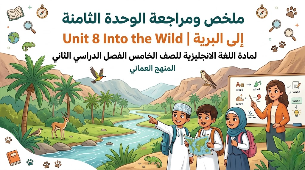 ملخص ومراجعة الوحدة الثامنة Unit 8 Into the Wild  |  إلى البرية لمادة اللغة الانجليزية للصف الخامس الفصل الدراسي الثاني المنهج العماني