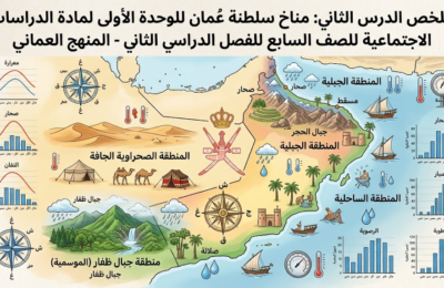 ملخص الدرس الثاني: مناخ سلطنة عُمان الوحدة الاولى لمادة الدراسات الاجتماعية للصف السابع الفصل الدراسي الثاني المنهج العماني