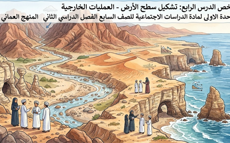 ملخص الدرس الرابع: تشكيل سطح الأرض - العمليات الخارجية الوحدة الاولى لمادة الدراسات الاجتماعية للصف السابع الفصل الدراسي الثاني المنهج العماني