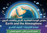 ملخص الوحدة العاشرة: الأرض والغلاف الجوي – Earth and the Atmosphere لمادة الكيمياء للصف التاسع الفصل الدراسي الثاني المنهج العماني