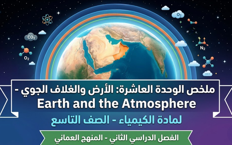 ملخص الوحدة العاشرة: الأرض والغلاف الجوي - Earth and the Atmosphere لمادة الكيمياء للصف التاسع الفصل الدراسي الثاني المنهج العماني