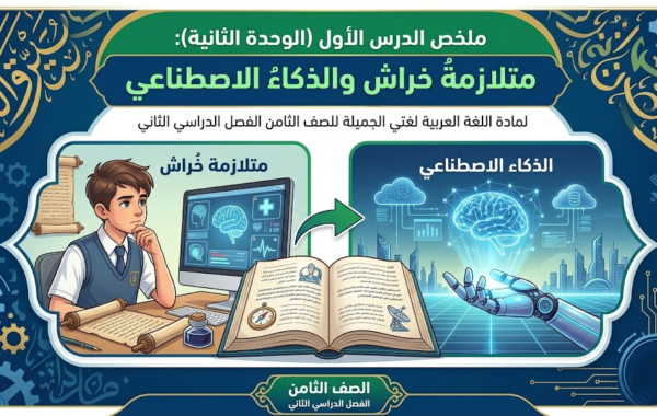 ملخص الدرس الأول (الوحدة الثانية): متلازمةُ خراشٍ والذكاءُ الاصطناعي لمادة اللغة العربية لغتي الجميلة للصف الثامن الفصل الدراسي الثاني