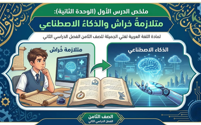 ملخص الدرس الأول (الوحدة الثانية): متلازمةُ خراشٍ والذكاءُ الاصطناعي لمادة اللغة العربية لغتي الجميلة للصف الثامن الفصل الدراسي الثاني