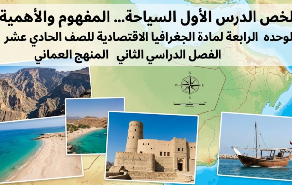 ملخص الدرس الأول السياحة… المفهوم والأهمية الوحدة الرابعة لمادة الجغرافيا الاقتصادية للصف الحادي عشر الفصل الدراسي الثاني المنهج العماني