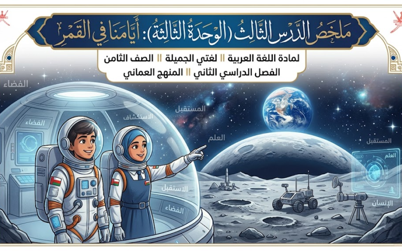 ملخص الدرس الثالث (الوحدة الثالثة): أيَامنا في القمر لمادة اللغة العربية لغتي الجميلة للصف الثامن الفصل الدراسي الثاني المنهج العماني