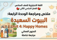 ملخص ومراجعة الوحدة الرابعة: البيوت السعيدة Unit 4: Happy Homes لمادة اللغة الانجليزية للصف السادس الفصل الدراسي الثاني المنهج العماني