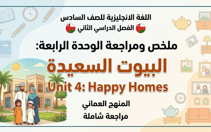 ملخص ومراجعة الوحدة الرابعة: البيوت السعيدة Unit 4: Happy Homes لمادة اللغة الانجليزية للصف السادس الفصل الدراسي الثاني المنهج العماني