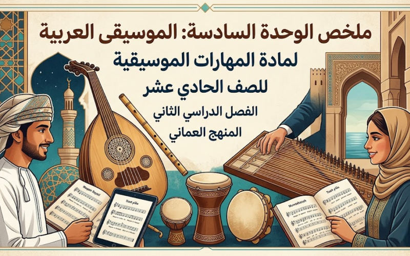 ملخص الوحدة السادسة: الموسيقى العربية لمادة المهارات الموسيقية للصف الحادي عشر الفصل الدراسي الثاني المنهج العماني