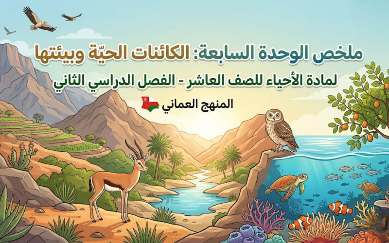 ملخص الوحدة السابعة: الكائنات الحية وبيئتها لمادة الاحياء للصف العاشر الفصل الدراسي الثاني المنهج العماني