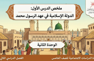 ملخص الدرس الأول: الدولة الإسلامية في عهد الرسول محمد الوحدة الثانية لمادة الدراسات الاجتماعية للصف الخامس الفصل الدراسي الثاني المنهج العماني