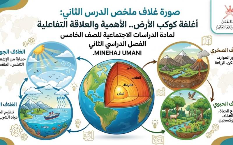 ملخص الدرس الثاني: أغلفة كوكب الأرض.. الأهمية والعلاقة التفاعلية لمادة الدراسات الاجتماعية للصف الخامس الفصل الدراسي الثاني المنهج العماني