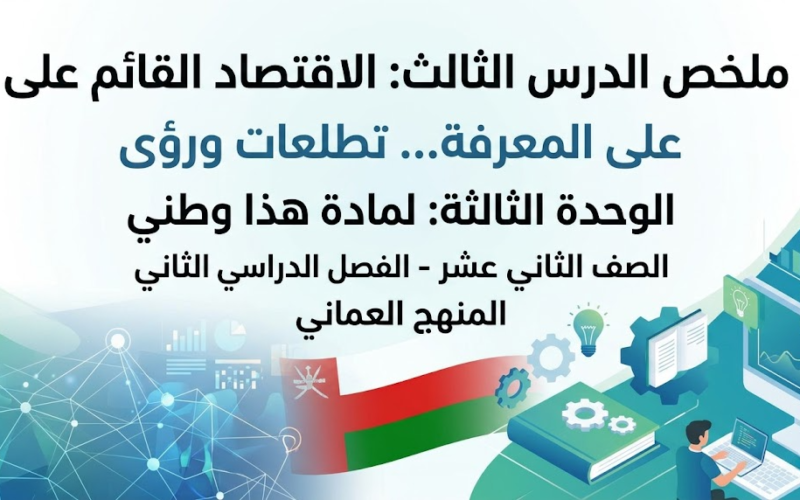 ملخص الدرس الثالث الاقتصاد القائم على المعرفة... تطلعات ورؤى الوحدة الثالثة لمادة هذا وطني للصف الثاني عشر الفصل الدراسي الثاني المنهج العماني