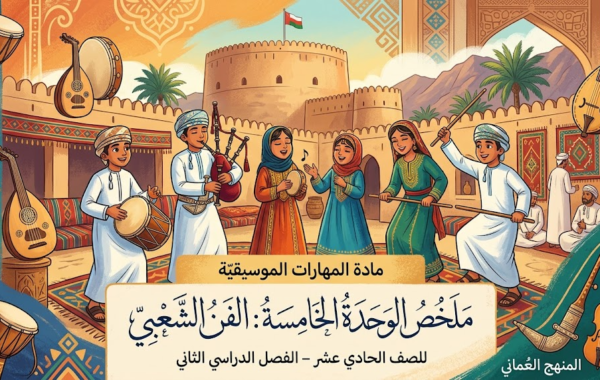 ملخص الوحدة الخامسة: الفن الشعبي لمادة المهارات الموسيقية للصف الحادي عشر الفصل الدراسي الثاني المنهج العماني