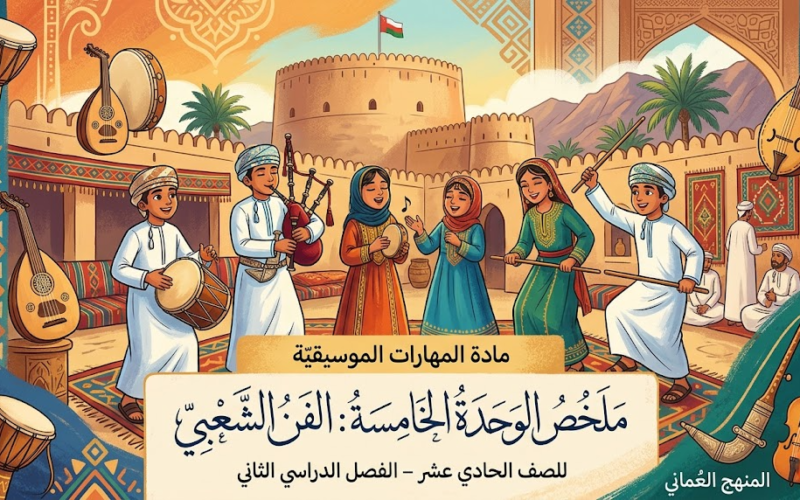 ملخص الوحدة الخامسة: الفن الشعبي لمادة المهارات الموسيقية للصف الحادي عشر الفصل الدراسي الثاني المنهج العماني