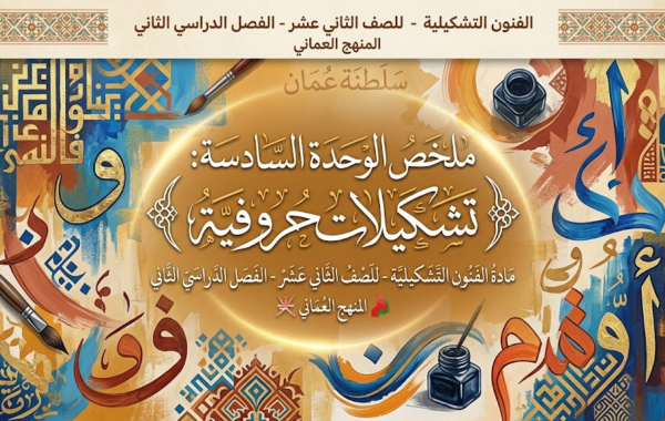 ملخص الوحدة السادسة تشكيلات حروفية لمادة الفنون التشكيلية للصف الثاني عشر الفصل الدراسي الثاني المنهج العماني