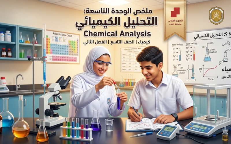 ملخص الوحدة التاسعة: التحليل الكيميائي - Chemical Analysis لمادة الكيمياء للصف التاسع الفصل الدراسي الثاني المنهج العماني