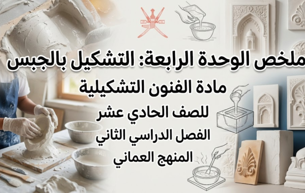 ملخص الوحدة الرابعة: التشكيل بالجبس لمادة الفنون التشكيلية للصف الحادي عشر الفصل الدراسي الثاني المنهج العماني