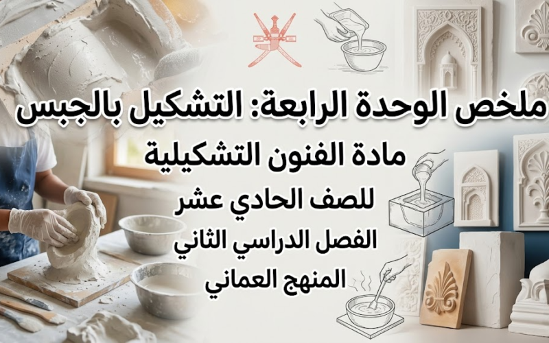 ملخص الوحدة الرابعة: التشكيل بالجبس لمادة الفنون التشكيلية للصف الحادي عشر الفصل الدراسي الثاني المنهج العماني