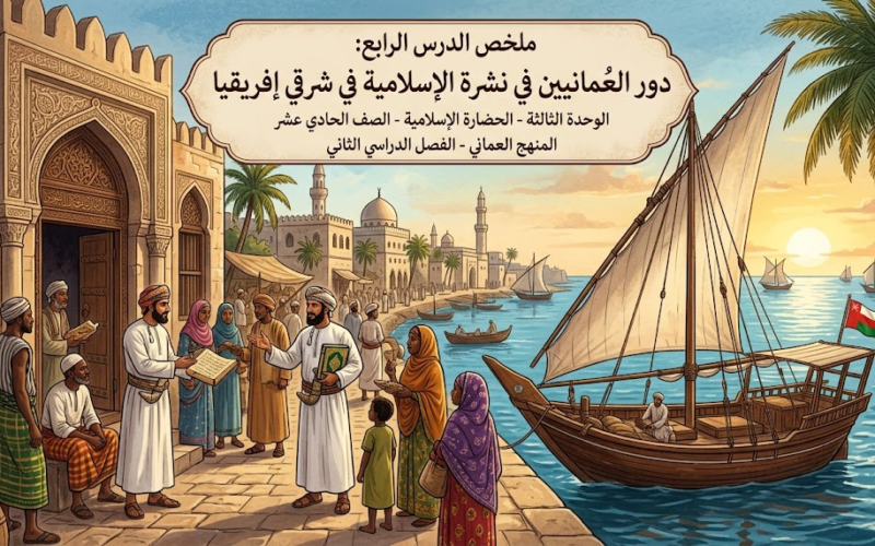 ملخص الدرس الرابع دور العُمانيين في نشر الحضارة الإسلامية في شرقي إفريقيا الوحدة الثالثة لمادة الحضارة الاسلامية للصف الحادي عشر الفصل الدراسي الثاني المنهج العماني