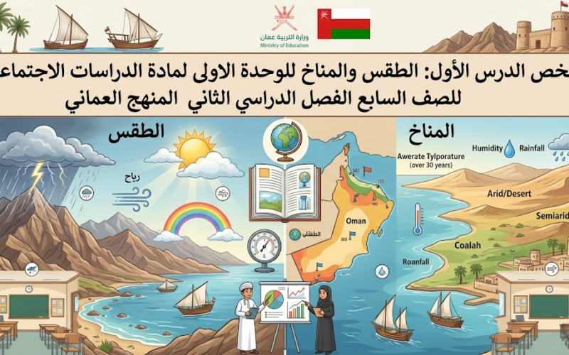 ملخص الدرس الأول: الطقس والمناخ للوحدة الاولى لمادة الدراسات الاجتماعية للصف السابع الفصل الدراسي الثاني المنهج العماني