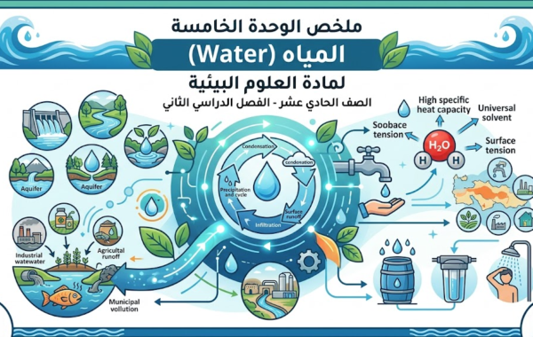 ملخص الوحدة الخامسة المياه (Water) لمادة العلوم البيئية للصف الحادي عشر الفصل الدراسي الثاني
