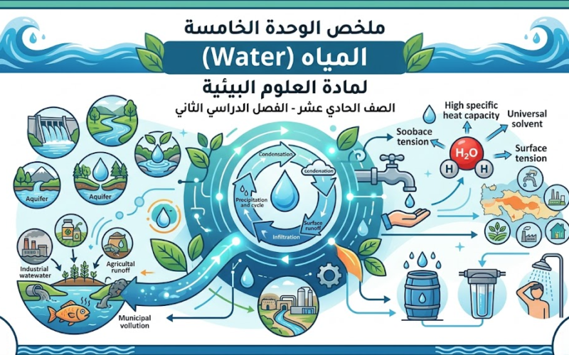 ملخص الوحدة الخامسة المياه (Water) لمادة العلوم البيئية للصف الحادي عشر الفصل الدراسي الثاني