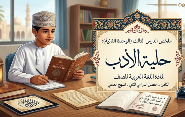 ملخص الدرس الثالث (الوحدة الثانية): حلية الأدب لمادة اللغة العربية للصف الثامن الفصل الدراسي الثاني المنهج العماني