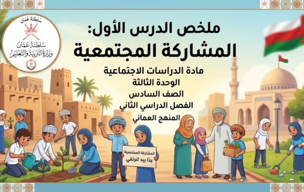 ملخص الدرس الأول: المشاركة المجتمعية لمادة الدراسات الاجتماعية الوحدة الثالثة للصف السادس الفصل الدراسي الثاني المنهج العماني