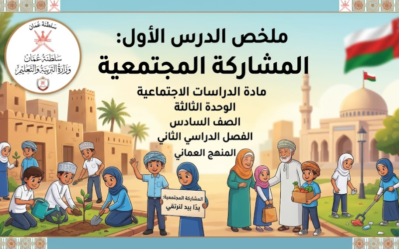 ملخص الدرس الأول: المشاركة المجتمعية لمادة الدراسات الاجتماعية الوحدة الثالثة للصف السادس الفصل الدراسي الثاني المنهج العماني