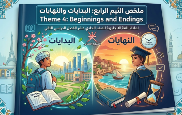 ملخص الثيم الرابع: البدايات والنهايات Theme 4: Beginnings and Endings لمادة اللغة الانجليزية للصف الحادي عشر الفصل الدراسي الثاني المنهج العماني