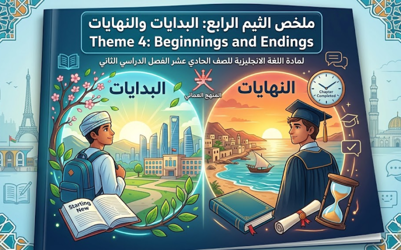 ملخص الثيم الرابع: البدايات والنهايات Theme 4: Beginnings and Endings لمادة اللغة الانجليزية للصف الحادي عشر الفصل الدراسي الثاني المنهج العماني