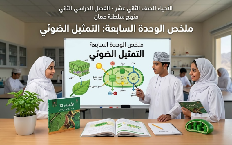 ملخص الوحدة السابعة التمثيل الضوئي لمادة الاحياء للصف الثاني عشر الفصل الدراسي الثاني لمنهج سلطنة عمان
