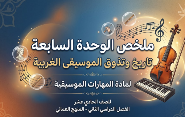 ملخص الوحدة السابعة: تاريخ وتذوق الموسيقى الغربية لمادة المهارات الموسيقية للصف الحادي عشر الفصل الدراسي الثاني المنهج العماني