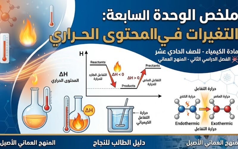 ملخص الوحدة السابعة: التغيرات في المحتوى الحراري لمادة الكيمياء للصف الحادي عشر الفصل الدراسي الثاني المنهج العماني